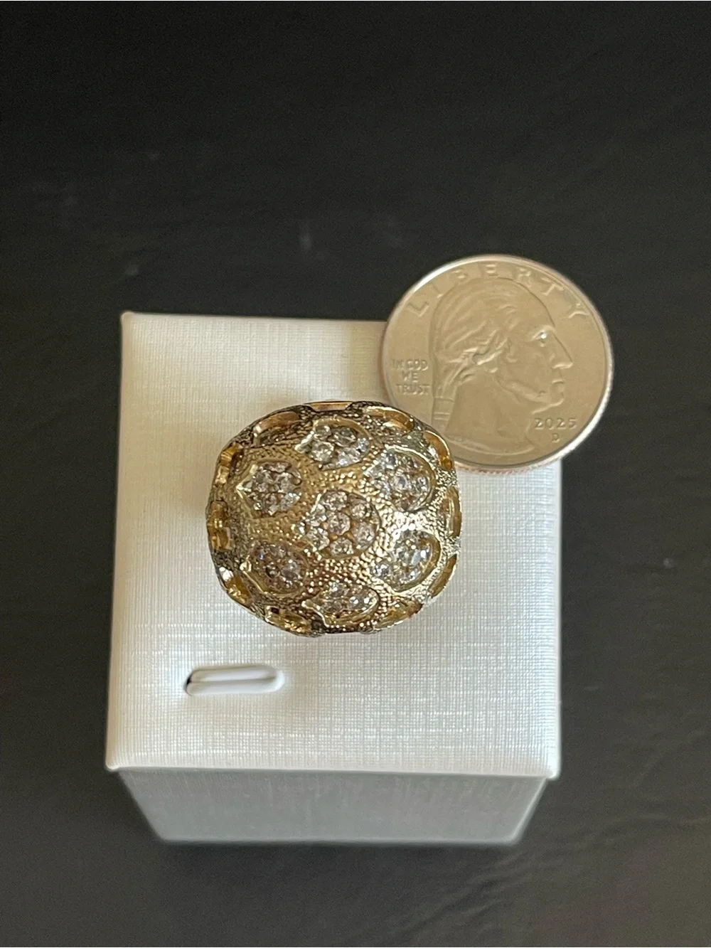 matte gold cage style rhinestone dome Ring.